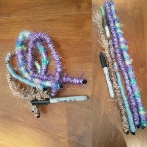 3 purple blue yellow boho bendable Dread Ties
